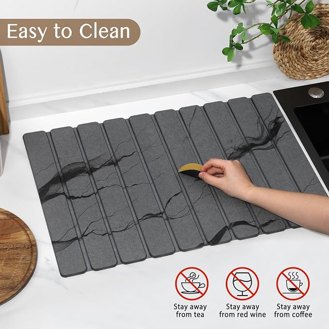 Large Stone Dish Drying Mat for Kitchen Counter, Thin & Light Quick Dry Stone - Image 6