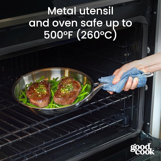 GoodCook Stainless Steel Fry Pan 10-Inch, Oven-Safe to 500F & Induction-Safe - Image 7