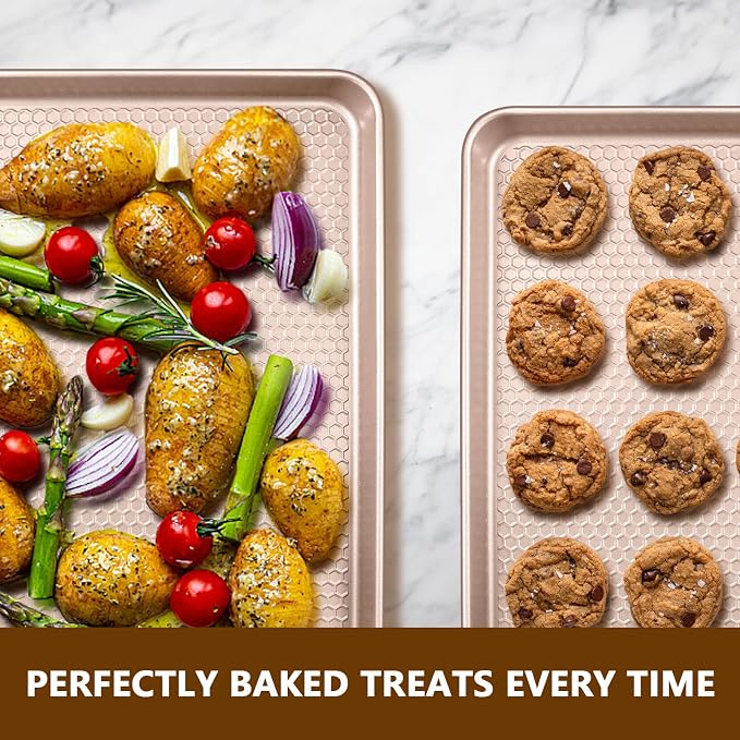 Wildone Baking Sheet Pan Set, Honeycomb Embossed Nonstick Baking Sheet 15x10 In - Image 6