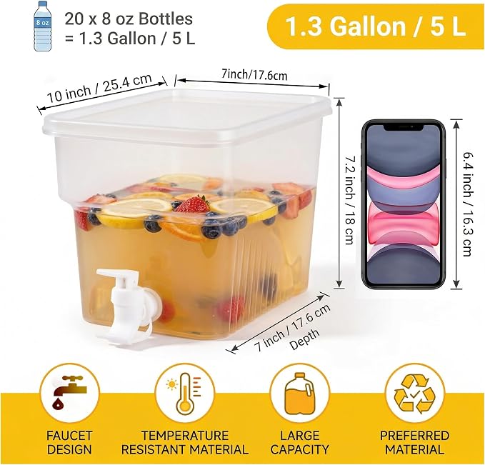 BEWBBAT 2 Pack 1.3 Gallon Fridge Drink Dispenser - Image 3