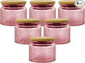 4 oz Pink Glass Jars with Airtight Bamboo Lids 6 pack, Decorative Small Food by LINGSHINE