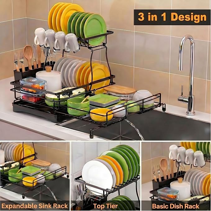 Over The Sink Large 2 Tier Dish Drying Rack Expandable, Dish Drainers - Image 2