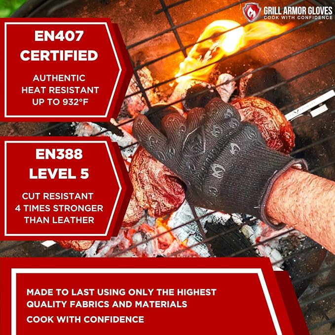 Grill Armor Oven Gloves with Fingers – 932°F Heat, Fire & Cut Resistant Mitts - Image 8