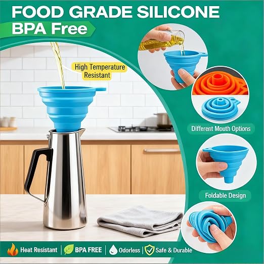 3PCS Silicone Funnel Set, Flexible Rubber Kitchen Funnels - Image 6
