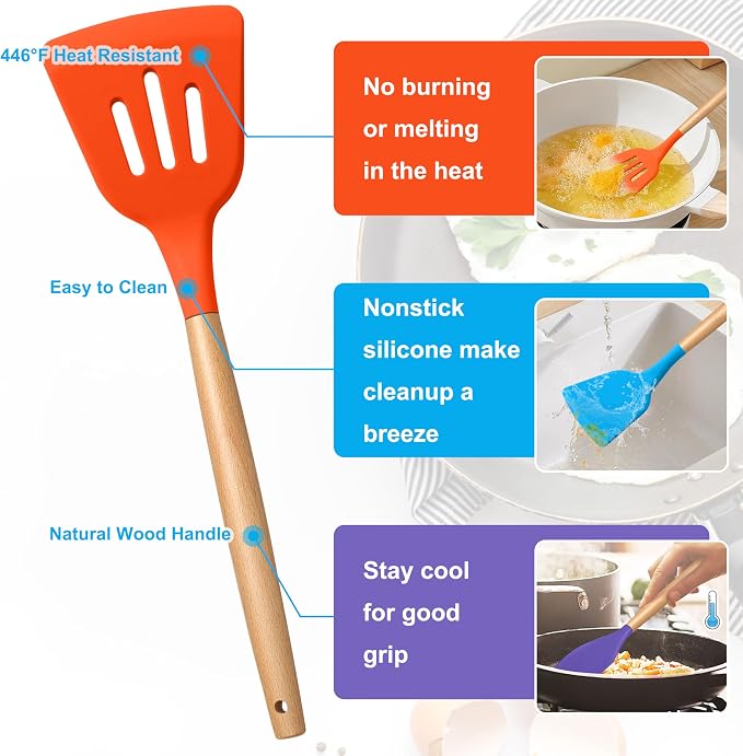 E-far Silicone Cooking Utensils Set, 5-Piece Kitchen Utensils Set - Image 3
