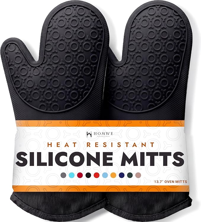 BPA-Free Silicone Oven Mitts Ultra Heat Resistant up to 500°F by HOMWE
