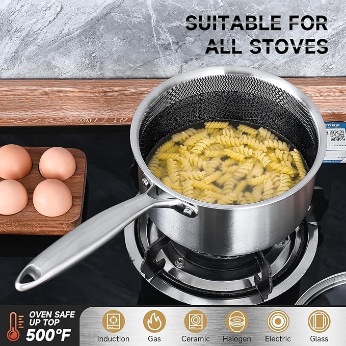 LOLYKITCH 2.5 QT Hybrid Tri-Ply Stainless Steel Non-Stick Saucepan - Image 3