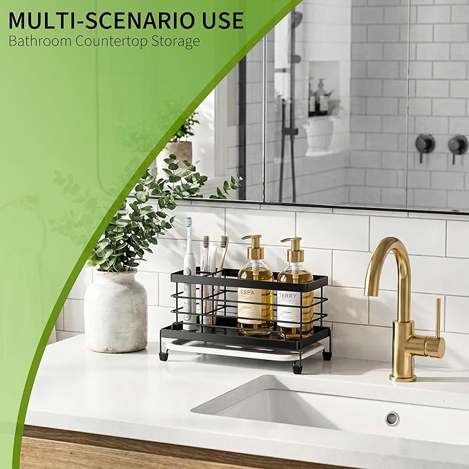 Cisily Black Sponge Holder for Kitchen, Sink Caddy Sink Organizer Rack for - Image 7