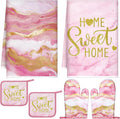 Bencailor 6 Pcs Marble Kitchen Decor Gold Pot Holders Oven Mitts 2 Dish Towels by Bencailor