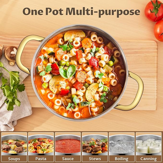 BEZIA 8 Quart Stainless Steel Stock Pot, 0-Coating Safe Cooking Pot - Image 6