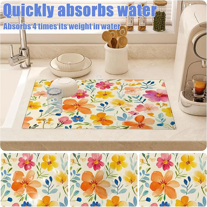 Colorful Flower Dish Drying Mat - Image 4