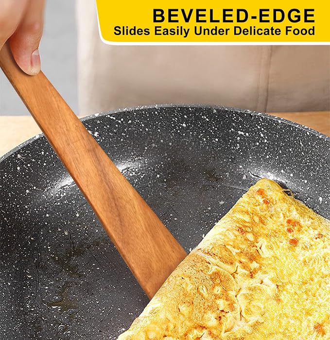 12 Inch Teak Wood Spatula for Cooking Non Toxic Kitchen Utensil Scraper Spurtle - Image 7