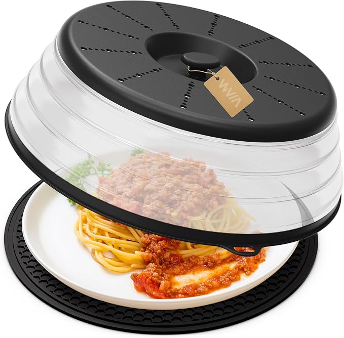 WVM Microwave Splatter Cover & Mat, Vented Collapsible Splatter Guard dish by WVM
