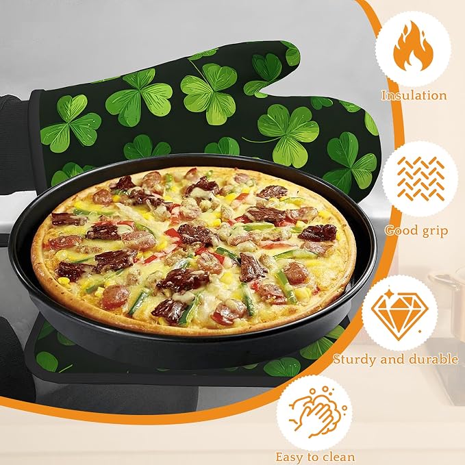 Lucky Clover Oven Mitts and Pot Holders, Patrick's Day Heat Resistant Oven - Image 4
