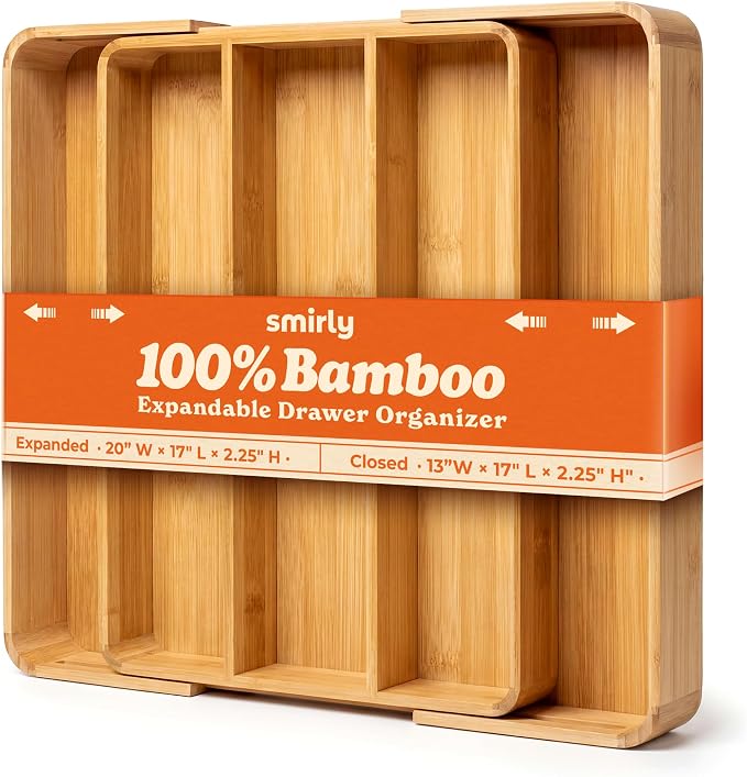 SMIRLY Silverware Drawer Organizer – Bamboo Kitchen Drawer Organizer, by Smirly
