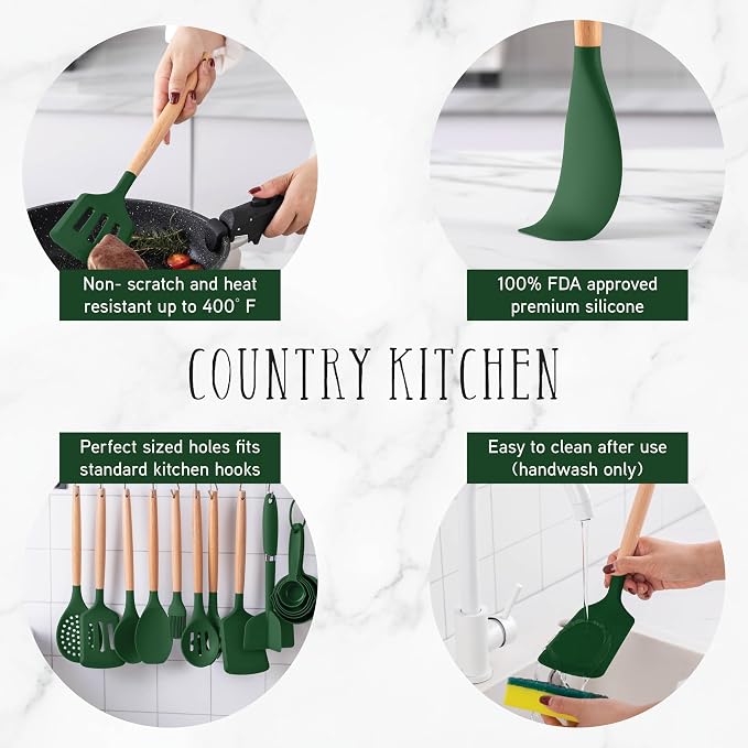 Country Kitchen Non Stick Silicone Utensil Set - Image 4