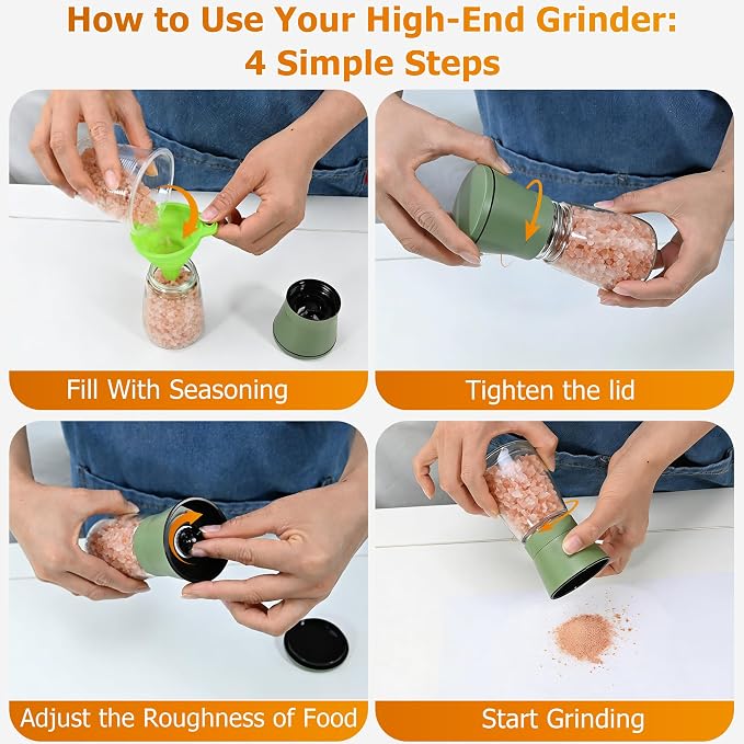 R DRURLCD Sage Green Stainless Steel Sea Salt and Pepper Grinder Set of 2 - Image 4