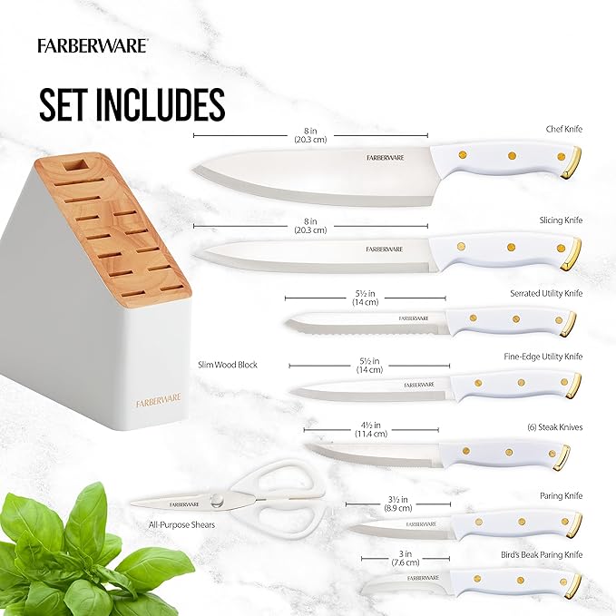 Farberware 14-Piece Knife Block Set, High-Carbon Stainless Steel, Triple-Riveted - Image 3
