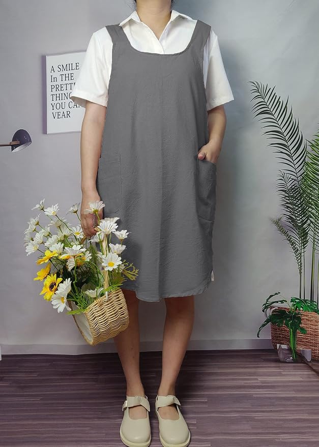 Cotton Cross Back Aprons Solid Color Cooking Kitchen Garden Smock - Image 5