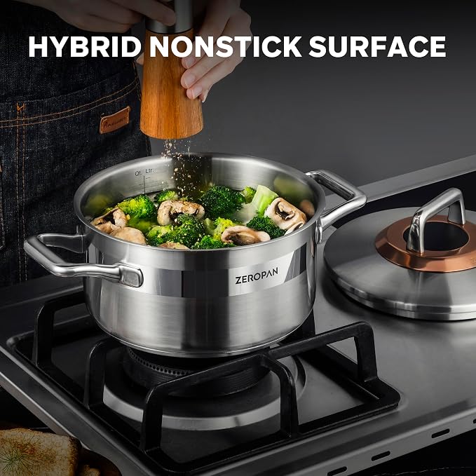 Hybrid Nonstick 4-Quart Stockpot, 9.5 Inch Stainless Steel Stockpot - Image 5