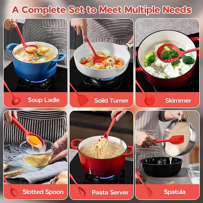 Onader Silicone Cooking Utensils Set, Heat Resistant Kitchen Tool Kit, Nonstick - Image 6