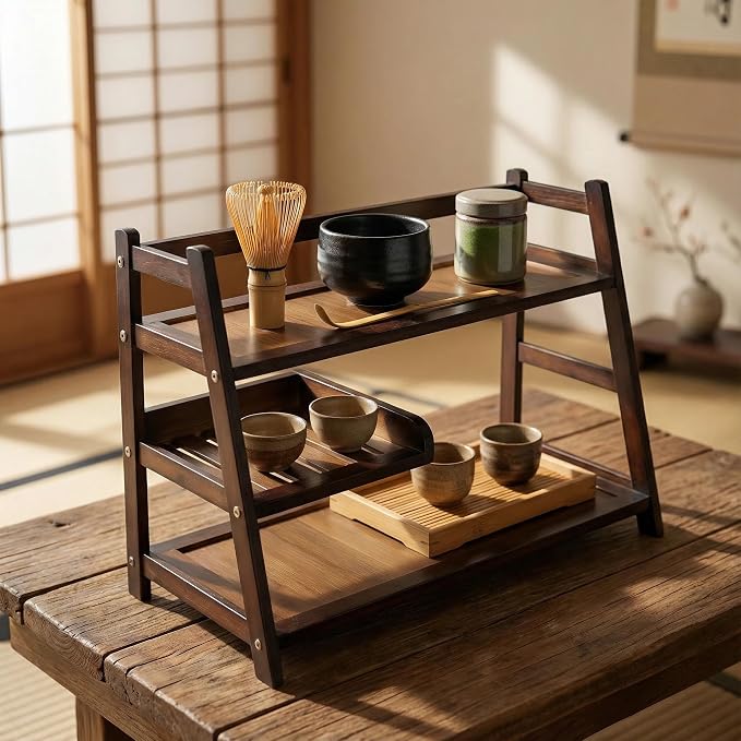 3 Tier Bamboo Matcha Station, coffee station organizer Shelf by Unknown