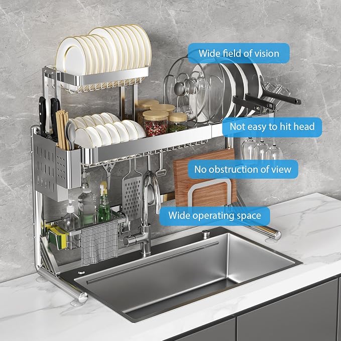 Over Sink Dish Drying Rack, Upgrade 2.5-Tier 304 Stainless Steel Dish Rack - Image 8