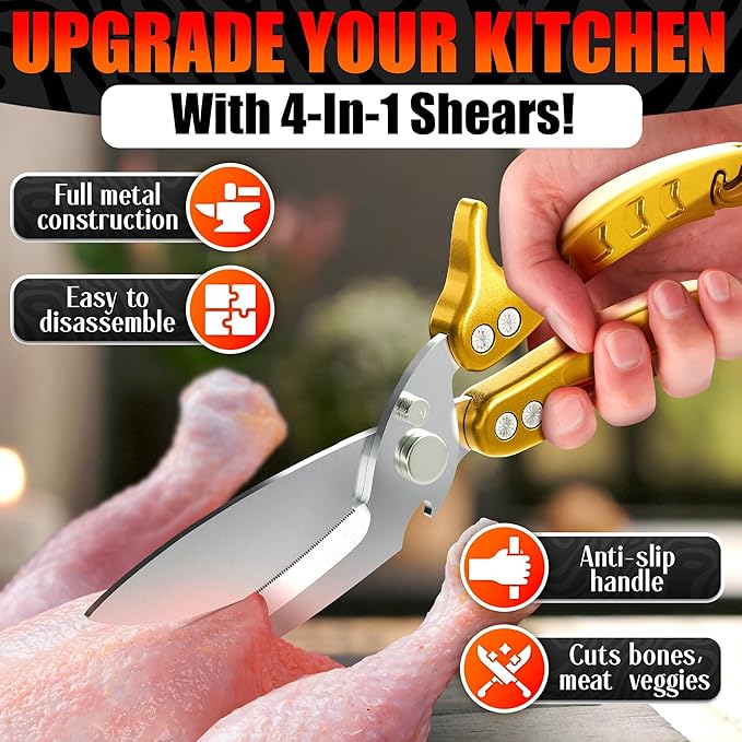 Heavy Duty Poultry Shears – Kitchen Shears Dishwasher Safe, Spring-Loaded - Image 4
