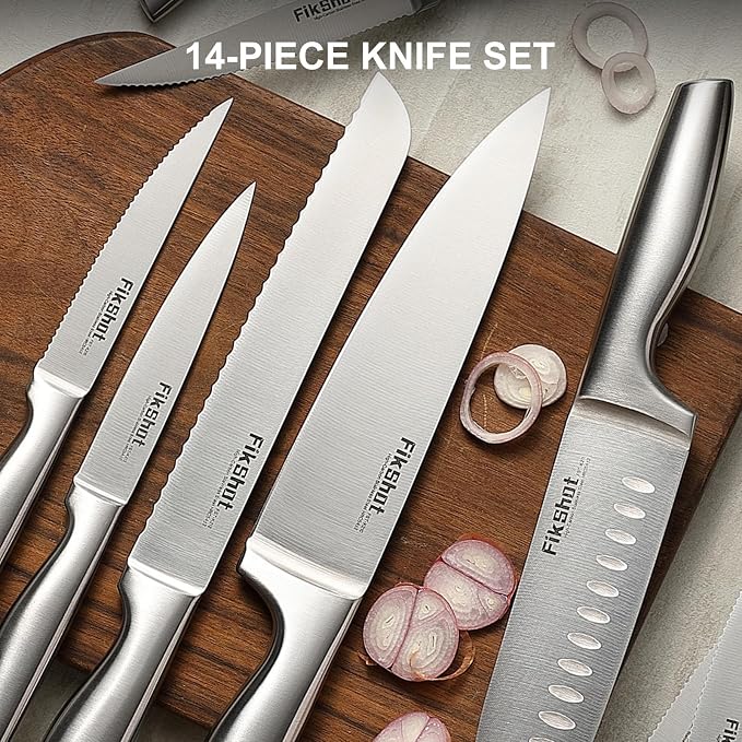 FIKSHOT 14 Pieces Knife Block Set German Stainless Steel - Image 7