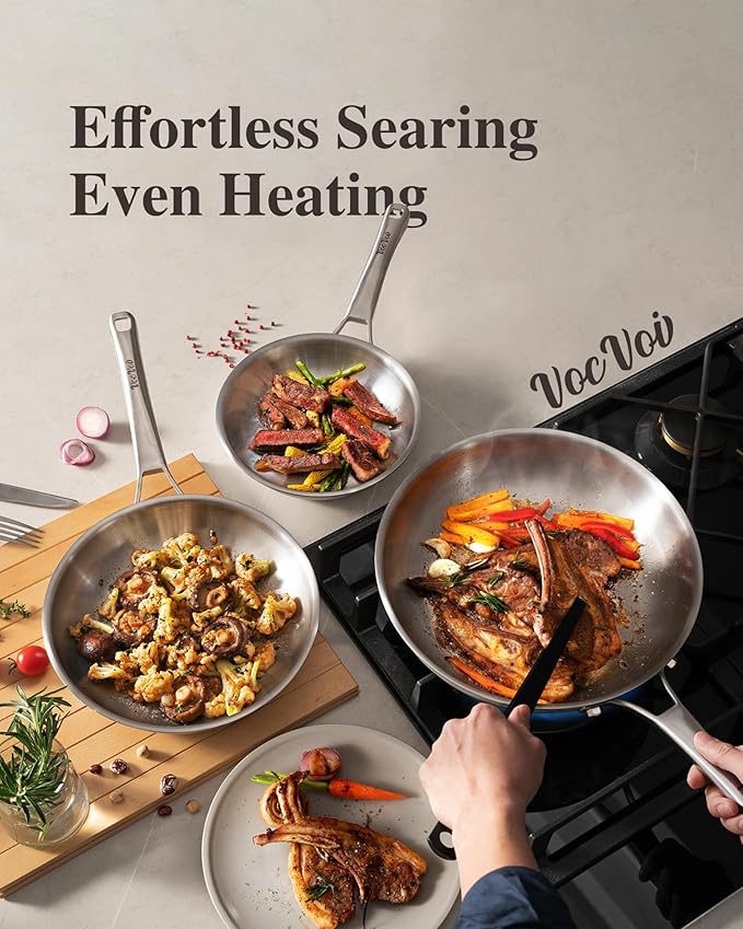 Stainless Steel Pans, Stainless Steel Cookware Set, 8/10/12 Inch - Image 3