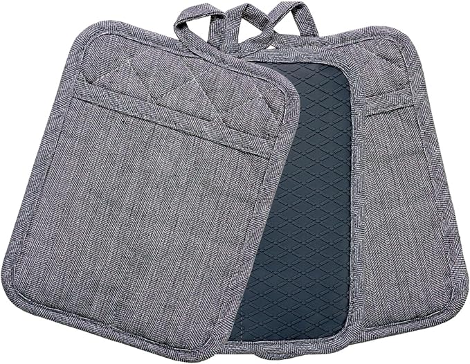 Pot Holders Yarn-Dyed Set of 3 Non Slip Silicone Kitchen Lines Heat Resistant - Image 8