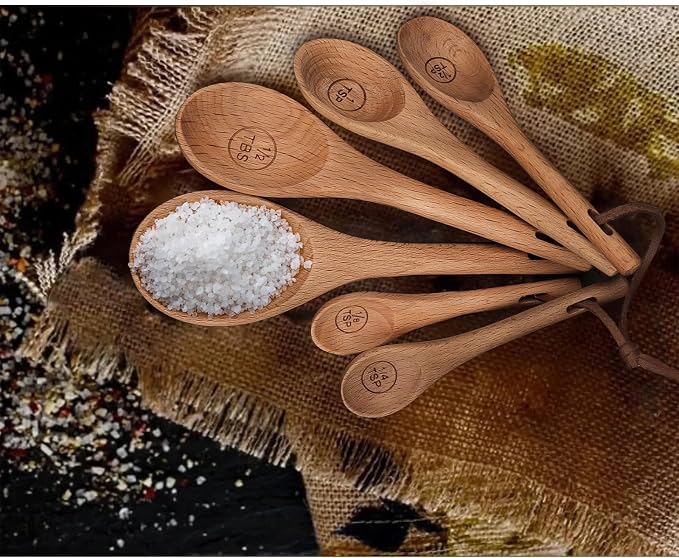 6pcs Measuring Spoons, Natural Beechwood Measuring Spoons Set Includes 1 tbsp - Image 7