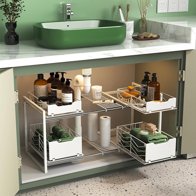 NETEL NETELAdjustable Under Sink Organizers and Storage, 2 Tier Expandable Pull by NETELOfficial
