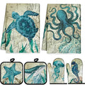 6 Pcs Sea Ocean Beach Kitchen Towels Pot Holders and Oven Mitts Set Coastal by Mindsoft