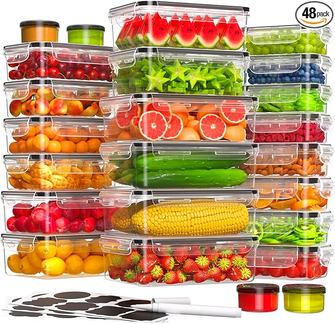 48 PCS Food Storage Containers by KEMETHYFocusesonCreatingEfficientStorageProductswithQualityMaterials