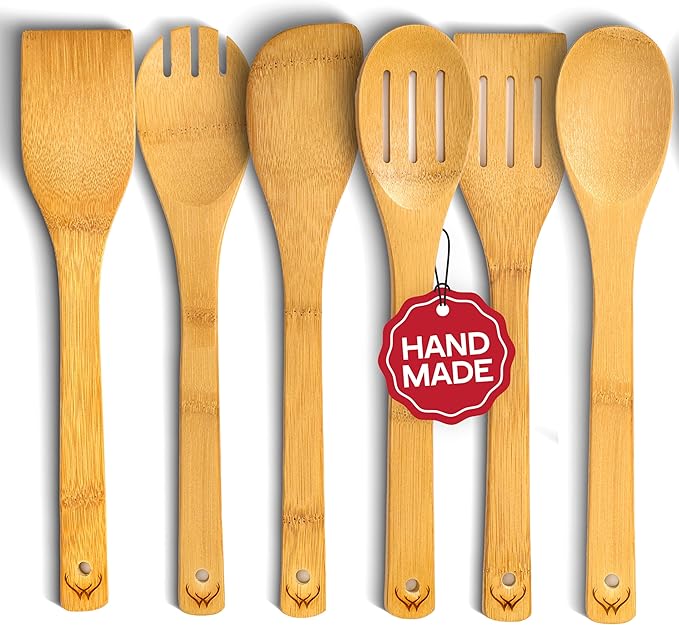 WOODLANDS USA Wooden Spoons for Cooking set of 6 – Premium Wooden Utensil set by WOODLANDSUSA