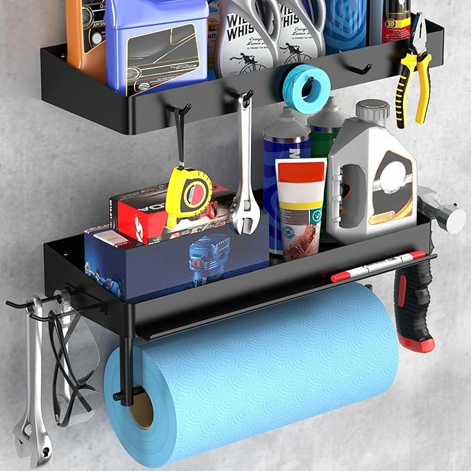 ZUNTO Pack of 2 Black Paper Towel Holder and Organizer Shelf - Image 8