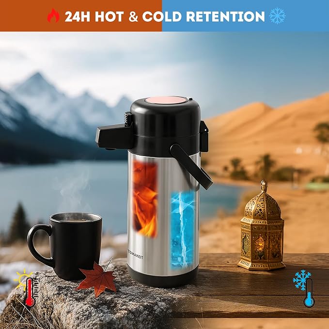 TOMAKEIT Airpot Coffee Carafe for Keeping Hot, 102oz/3L Coffee Dispenser Thermal - Image 4