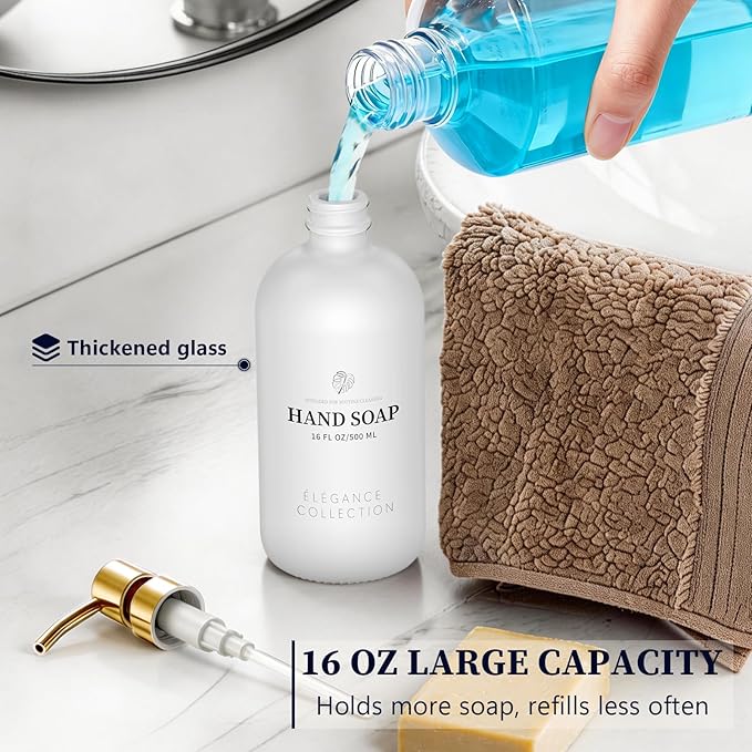 White Glass Soap Dispenser Set of 2, 16oz Hand and Dish Soap Dispenser - Image 5
