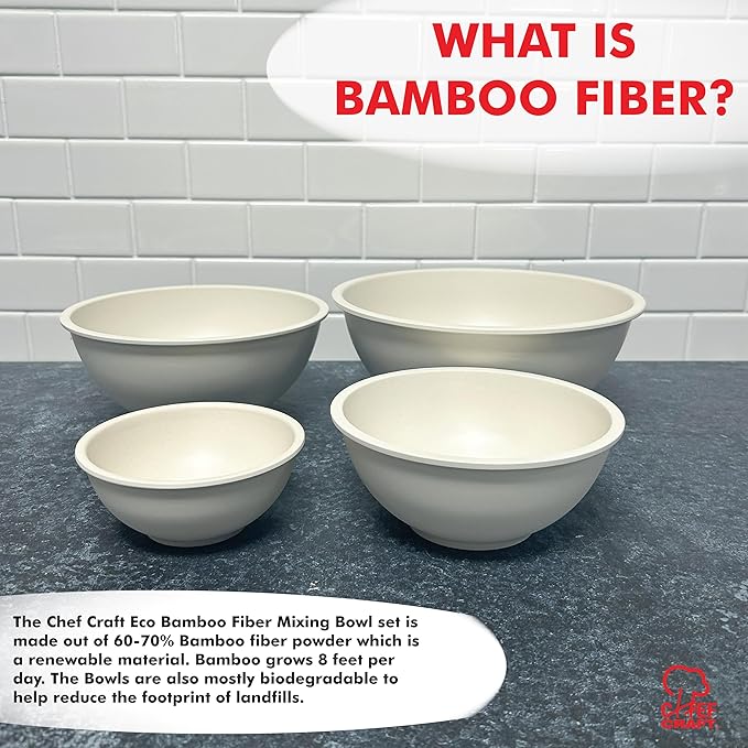 Chef Craft Eco Bamboo Fiber Mixing Bowl Set, 4 Piece - Image 3
