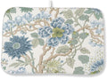 Chinoiserie Dish Drying Mat 18x24 Inch Vintage Sage Green Blue Floral Drying by DAFENA