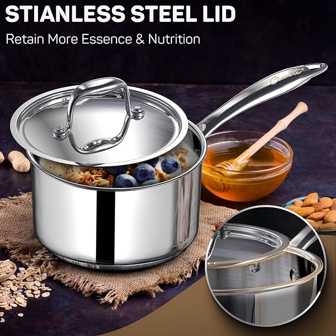 Ciwete 2 Quart Sauce Pan with Lid, Tri Ply Stainless Steel Saucepan 2 Qt with - Image 5