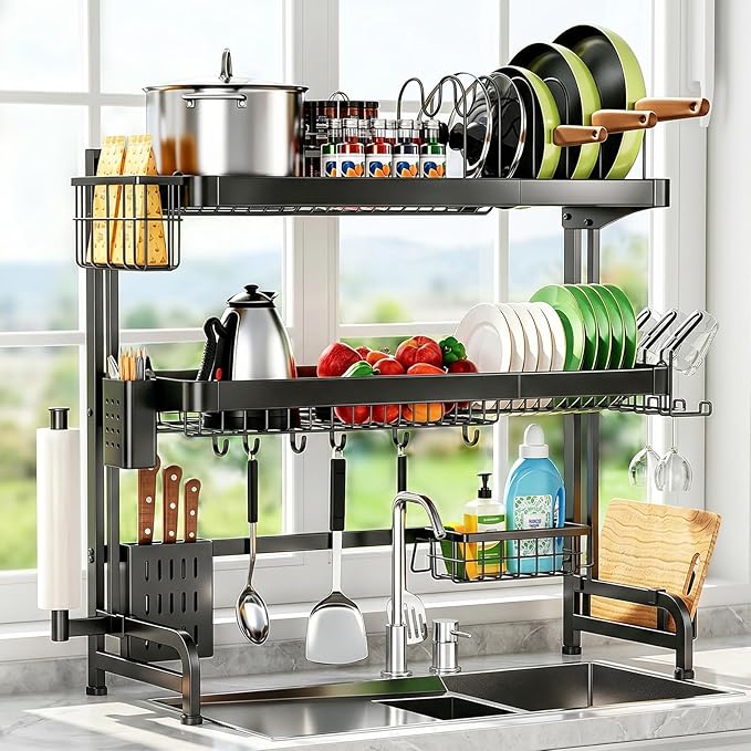 Over The Sink Dish Drying Rack, Adjustable 3 Tier Large Capacity Stainless by GoodProductsGoodLife