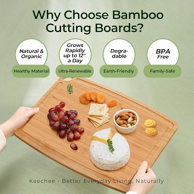 Keechee Dishwasher Safe Bamboo Cutting Boards 15.4x11.7in Heat-Resistant - Image 6
