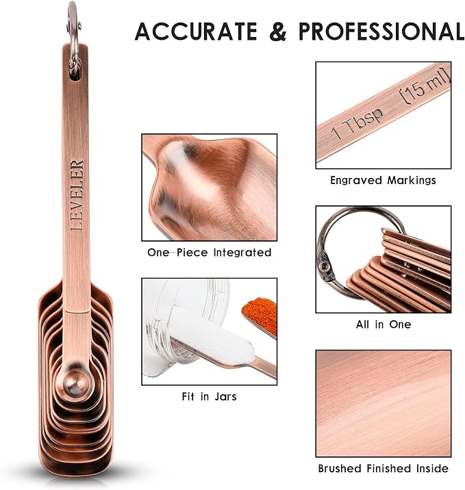 Copper Measuring Spoons Set 10, Stainless Steel Measuring Spoons - Image 3