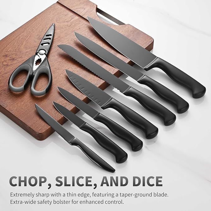 Black Knives Set, 15-Piece Stainless Steel Kitchen Knife Block Sets - Image 5
