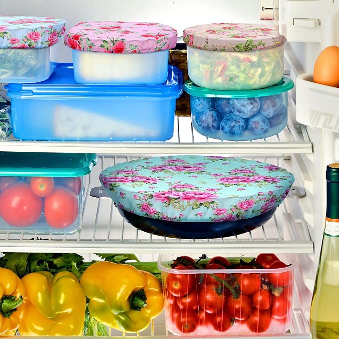 Patelai 10 Pcs Bowl Covers Reusable in 5 Size Stretch Cloth Fabric Elastic Food - Image 5