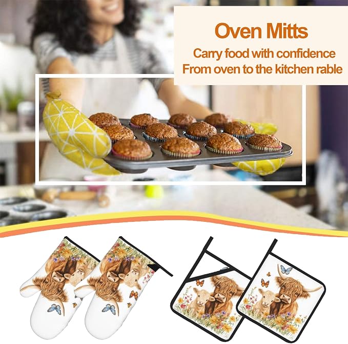 Highland Cow Flower Oven Mitts - Image 7