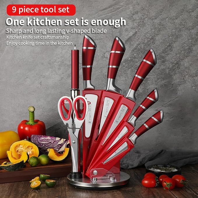 Kitchen Knife Set, 9-Piece Red Kitchen Knife Set - Image 6