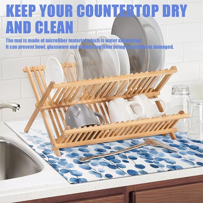 Blue Eucalyptus Leaves Dish Drying Mat - Image 5